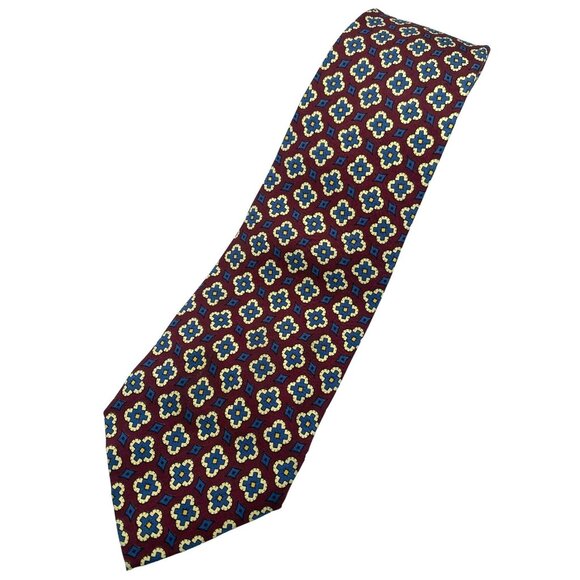 Ralph Lauren Other - Polo By Ralph Lauren Mens Tie Burgundy Navy Geometric Handcrafted Italian Silk